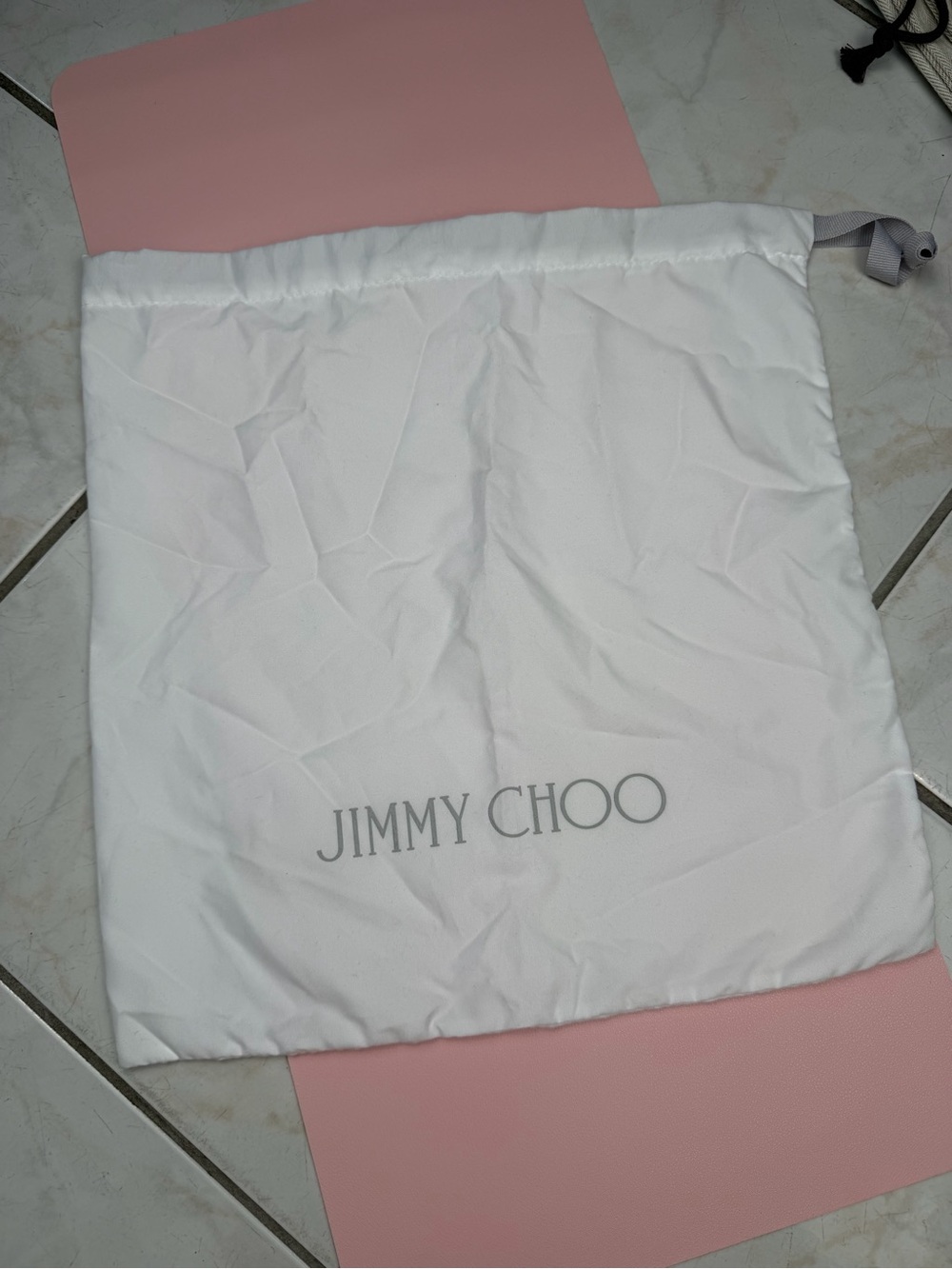 Jimmy Choo White Logo Drawstring Dust Pouch
